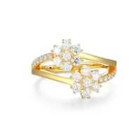 18K Yellow Gold or Rhodium Plated Sterling Silver Moissanite Double Flower Ring