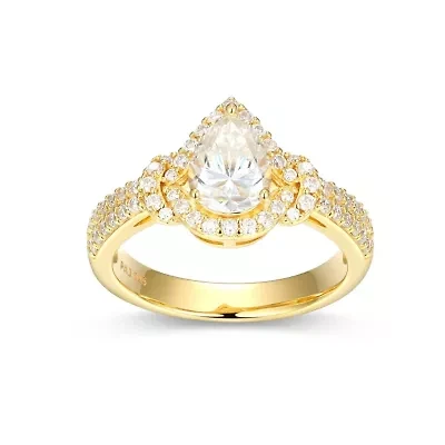18K Yellow Gold or Rhodium Plated Sterling Silver Moissanite Pear Ring