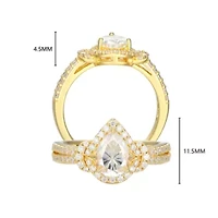18K Yellow Gold or Rhodium Plated Sterling Silver Moissanite Pear Ring
