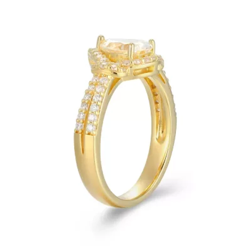 18K Yellow Gold or Rhodium Plated Sterling Silver Moissanite Pear Ring