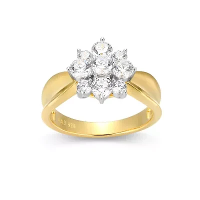 18K Yellow Gold or Rhodium Plated Sterling Silver Moissanite Flower Ring