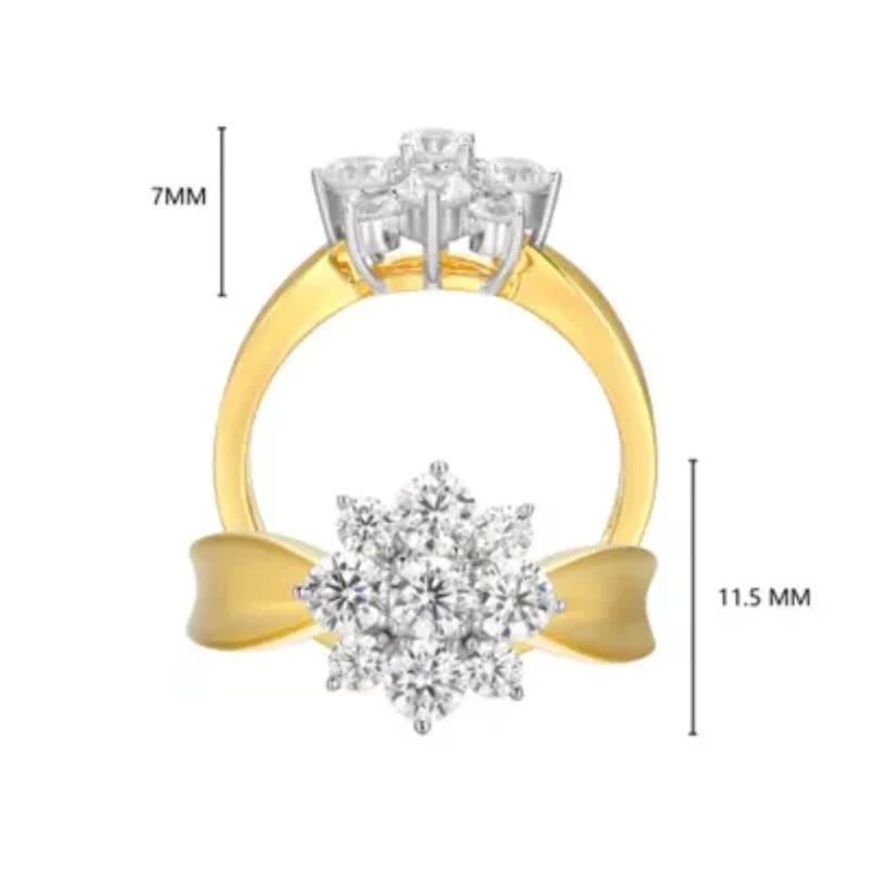 18K Yellow Gold or Rhodium Plated Sterling Silver Moissanite Flower Ring