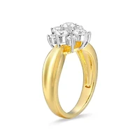 18K Yellow Gold or Rhodium Plated Sterling Silver Moissanite Flower Ring