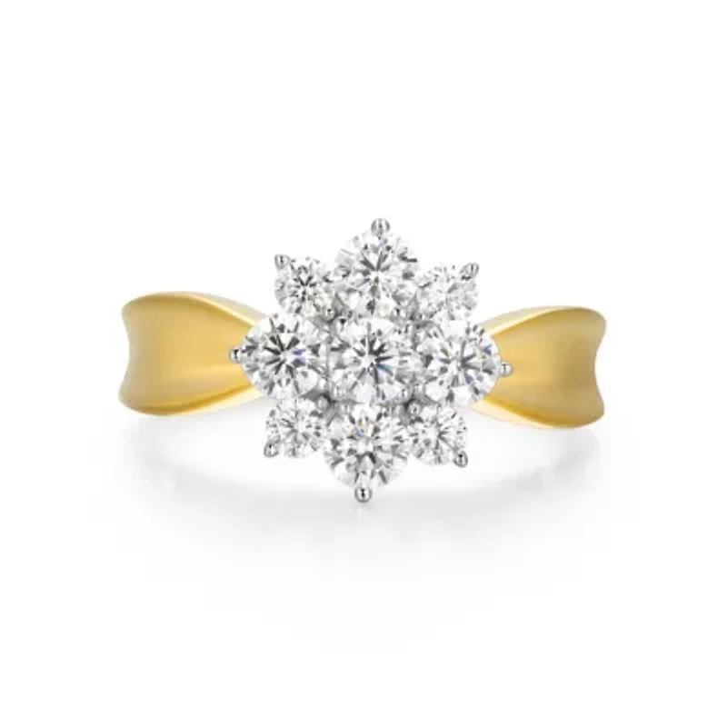 18K Yellow Gold or Rhodium Plated Sterling Silver Moissanite Flower Ring