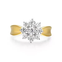 18K Yellow Gold or Rhodium Plated Sterling Silver Moissanite Flower Ring