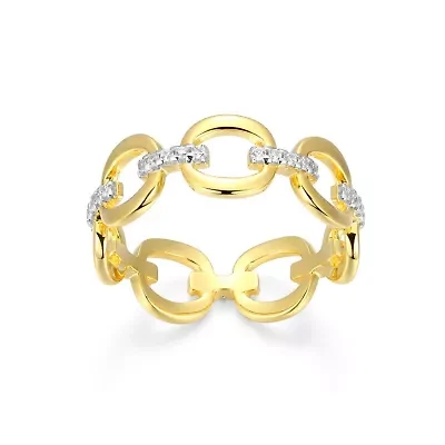 18K Yellow Gold or Rhodium Plated Sterling Silver Moissanite Link Ring