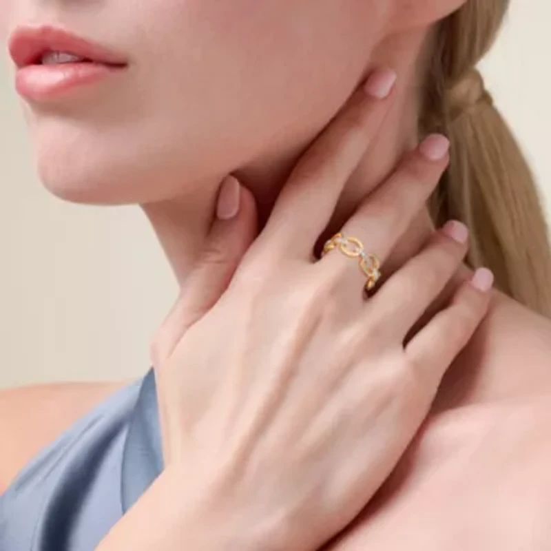 18K Yellow Gold or Rhodium Plated Sterling Silver Moissanite Link Ring