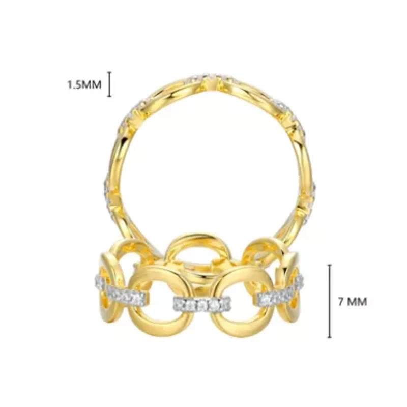 18K Yellow Gold or Rhodium Plated Sterling Silver Moissanite Link Ring
