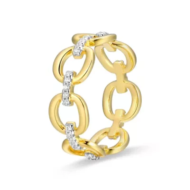 18K Yellow Gold or Rhodium Plated Sterling Silver Moissanite Link Ring