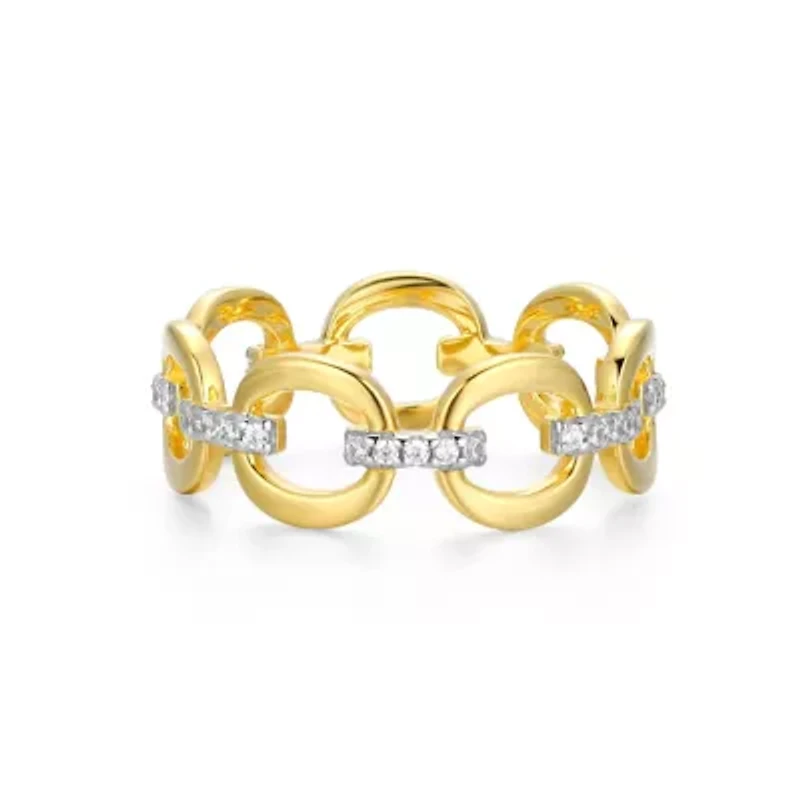 18K Yellow Gold or Rhodium Plated Sterling Silver Moissanite Link Ring