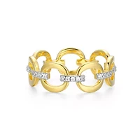 18K Yellow Gold or Rhodium Plated Sterling Silver Moissanite Link Ring