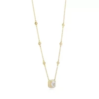 18K Yellow Gold or Rhodium Plated Sterling Silver Moissanite Halo Cushion Cut Station Necklace