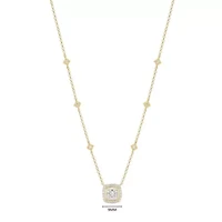 18K Yellow Gold or Rhodium Plated Sterling Silver Moissanite Halo Cushion Cut Station Necklace