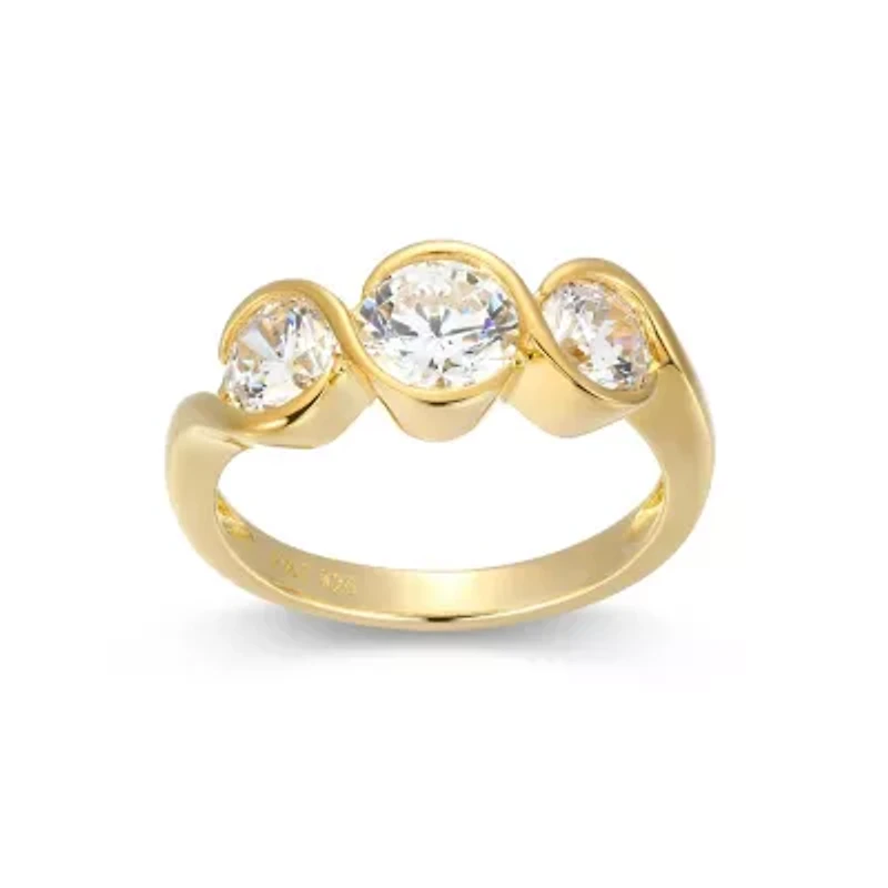 18K Yellow Gold or Rhodium Plated Sterling Silver Moissanite 3-Stone Ring