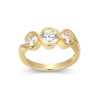 18K Yellow Gold or Rhodium Plated Sterling Silver Moissanite 3-Stone Ring