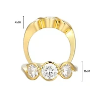 18K Yellow Gold or Rhodium Plated Sterling Silver Moissanite 3-Stone Ring