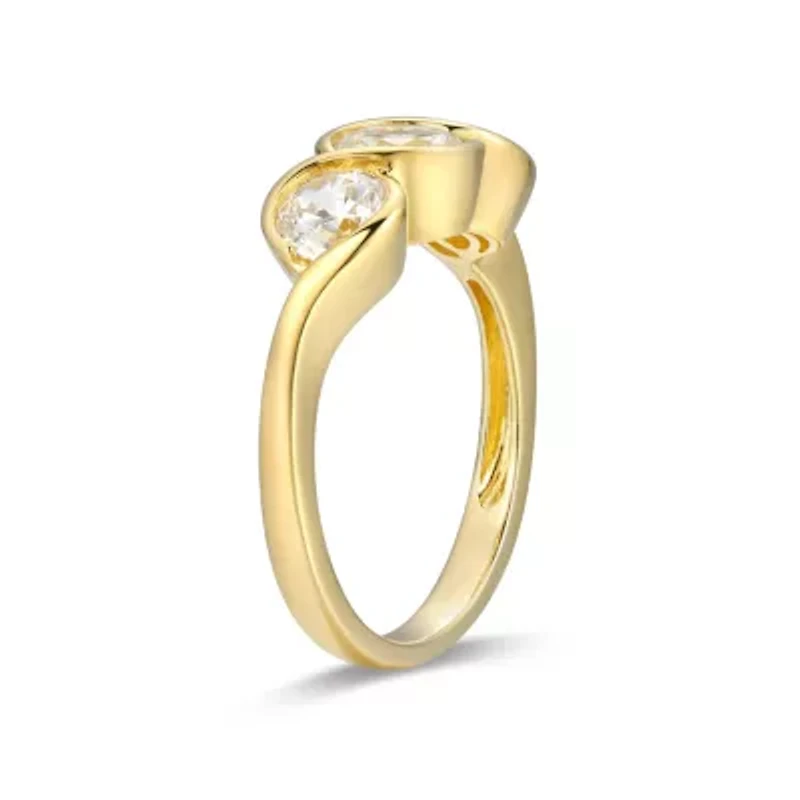18K Yellow Gold or Rhodium Plated Sterling Silver Moissanite 3-Stone Ring