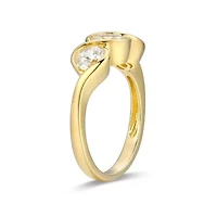 18K Yellow Gold or Rhodium Plated Sterling Silver Moissanite 3-Stone Ring