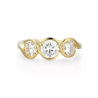 18K Yellow Gold or Rhodium Plated Sterling Silver Moissanite 3-Stone Ring