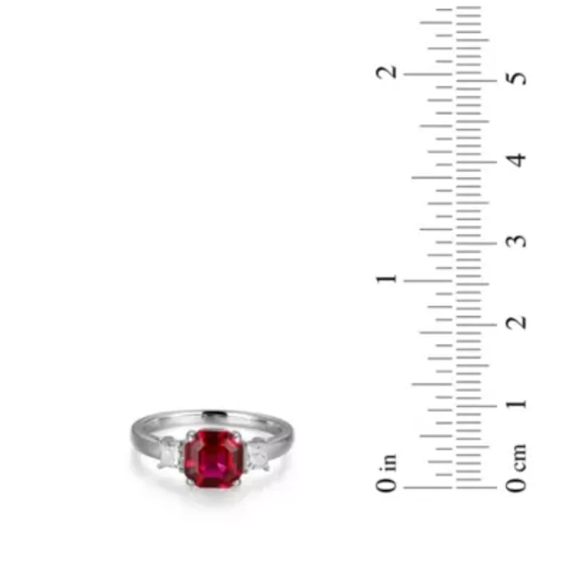 Rhodium Plated Sterling Silver Created Gemstone and 1/10 CTTW Lab Grown Diamond 3-Stone Ring