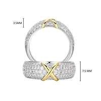 18K Yellow Gold and Rhodium Plated Sterling Silver Moissanite Two-Tone X Band Ring