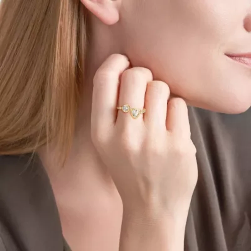 18K Yellow Gold or Rhodium Plated Sterling Silver Moissanite Heart Ring