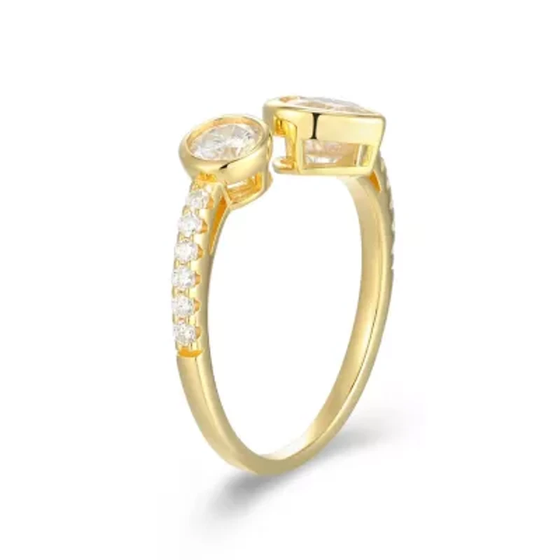 18K Yellow Gold or Rhodium Plated Sterling Silver Moissanite Heart Ring
