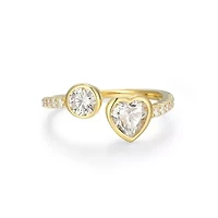18K Yellow Gold or Rhodium Plated Sterling Silver Moissanite Heart Ring