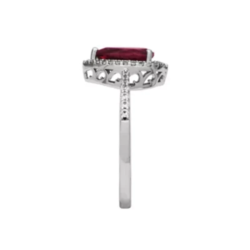 Rhodium Plated Sterling Silver Created Gemstone and 1/5 CTTW Lab Grown Diamond Halo Ring