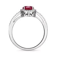 Rhodium Plated Sterling Silver Created Gemstone and 1/5 CTTW Lab Grown Diamond Halo Ring