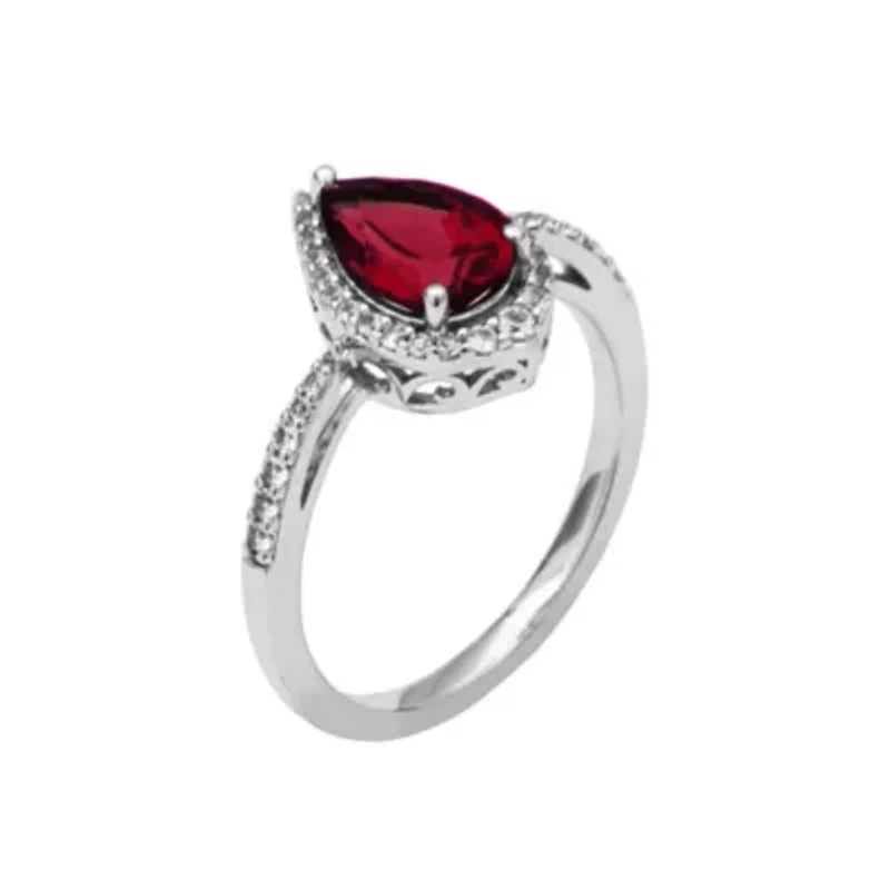 Rhodium Plated Sterling Silver Created Gemstone and 1/5 CTTW Lab Grown Diamond Halo Ring