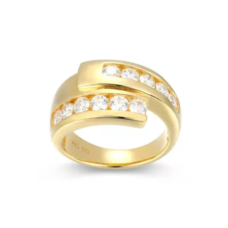 18K Yellow Gold or Rhodium Plated Sterling Silver Moissanite Bypass Ring