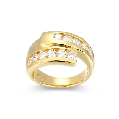 18K Yellow Gold or Rhodium Plated Sterling Silver Moissanite Bypass Ring