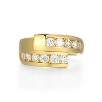 18K Yellow Gold or Rhodium Plated Sterling Silver Moissanite Bypass Ring