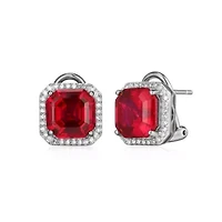 Rhodium Plated Sterling Silver Created Gemstone and 1/3 CTTW Lab Grown Diamond Stud Earrings