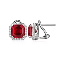 Rhodium Plated Sterling Silver Created Gemstone and 1/3 CTTW Lab Grown Diamond Stud Earrings