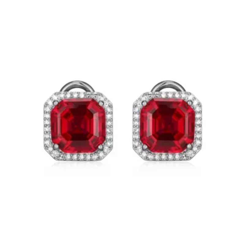 Rhodium Plated Sterling Silver Created Gemstone and 1/3 CTTW Lab Grown Diamond Stud Earrings
