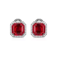 Rhodium Plated Sterling Silver Created Gemstone and 1/3 CTTW Lab Grown Diamond Stud Earrings