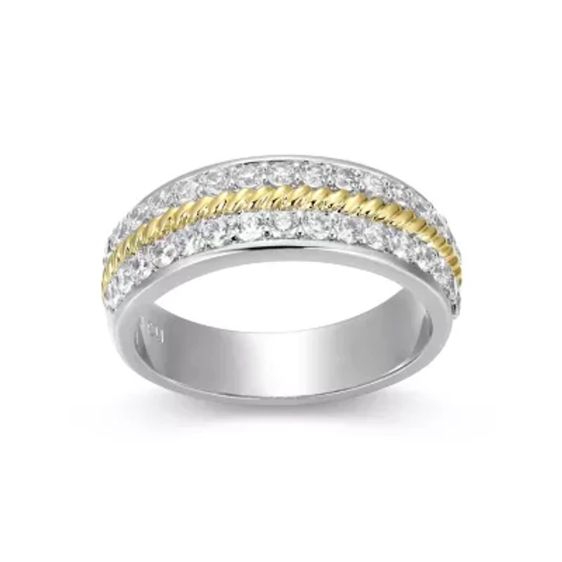 18K Yellow Gold and Rhodium Plated Sterling Silver Moissanite Two-Tone Band Ring