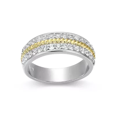 18K Yellow Gold and Rhodium Plated Sterling Silver Moissanite Two-Tone Band Ring