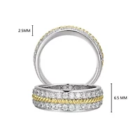 18K Yellow Gold and Rhodium Plated Sterling Silver Moissanite Two-Tone Band Ring
