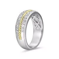 18K Yellow Gold and Rhodium Plated Sterling Silver Moissanite Two-Tone Band Ring