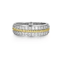 18K Yellow Gold and Rhodium Plated Sterling Silver Moissanite Two-Tone Band Ring