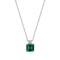 Rhodium Plated Sterling Silver Created Gemstone and 1/10 CTTW Lab Grown Diamond Solitaire Pendant Necklace