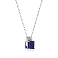 Rhodium Plated Sterling Silver Created Gemstone and 1/10 CTTW Lab Grown Diamond Solitaire Pendant Necklace