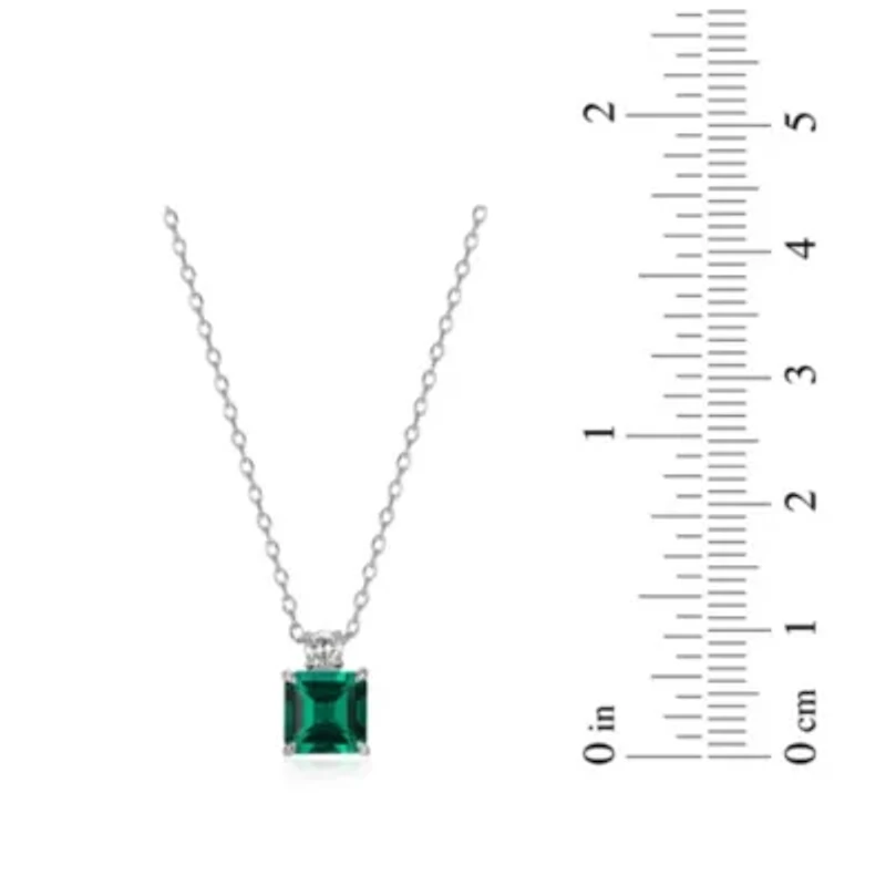 Rhodium Plated Sterling Silver Created Gemstone and 1/10 CTTW Lab Grown Diamond Solitaire Pendant Necklace