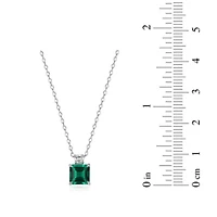 Rhodium Plated Sterling Silver Created Gemstone and 1/10 CTTW Lab Grown Diamond Solitaire Pendant Necklace