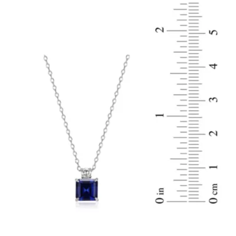 Rhodium Plated Sterling Silver Created Gemstone and 1/10 CTTW Lab Grown Diamond Solitaire Pendant Necklace