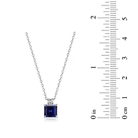 Rhodium Plated Sterling Silver Created Gemstone and 1/10 CTTW Lab Grown Diamond Solitaire Pendant Necklace