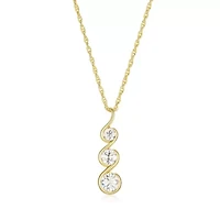 18K Yellow Gold or Rhodium Plated Sterling Silver Moissanite Three Stone Pendant Necklace
